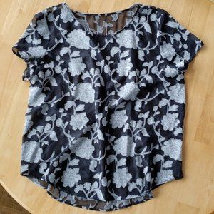 Black & grey sheer floral short sleeved top
